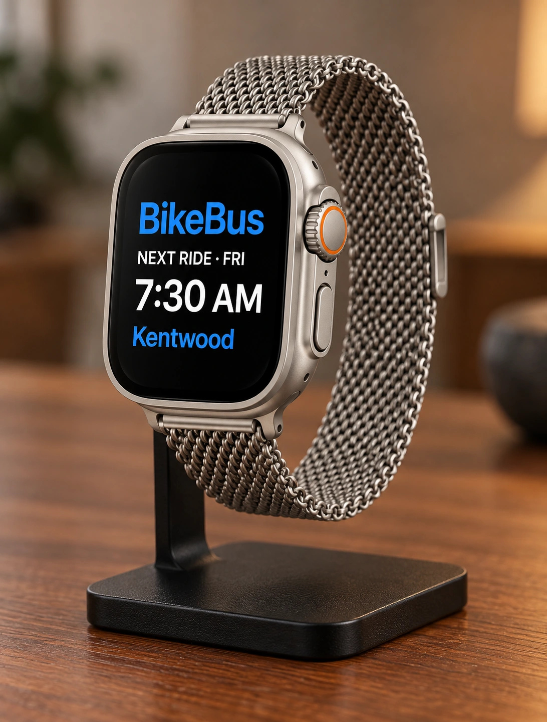 BikeBus next ride on Apple Watch: Friday, 7:30 AM, Kentwood.